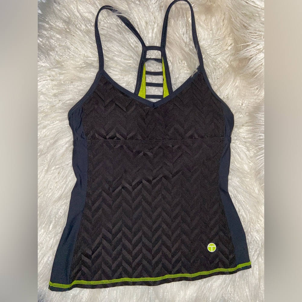 Trina Turk Black and Lime Green Strappy Top